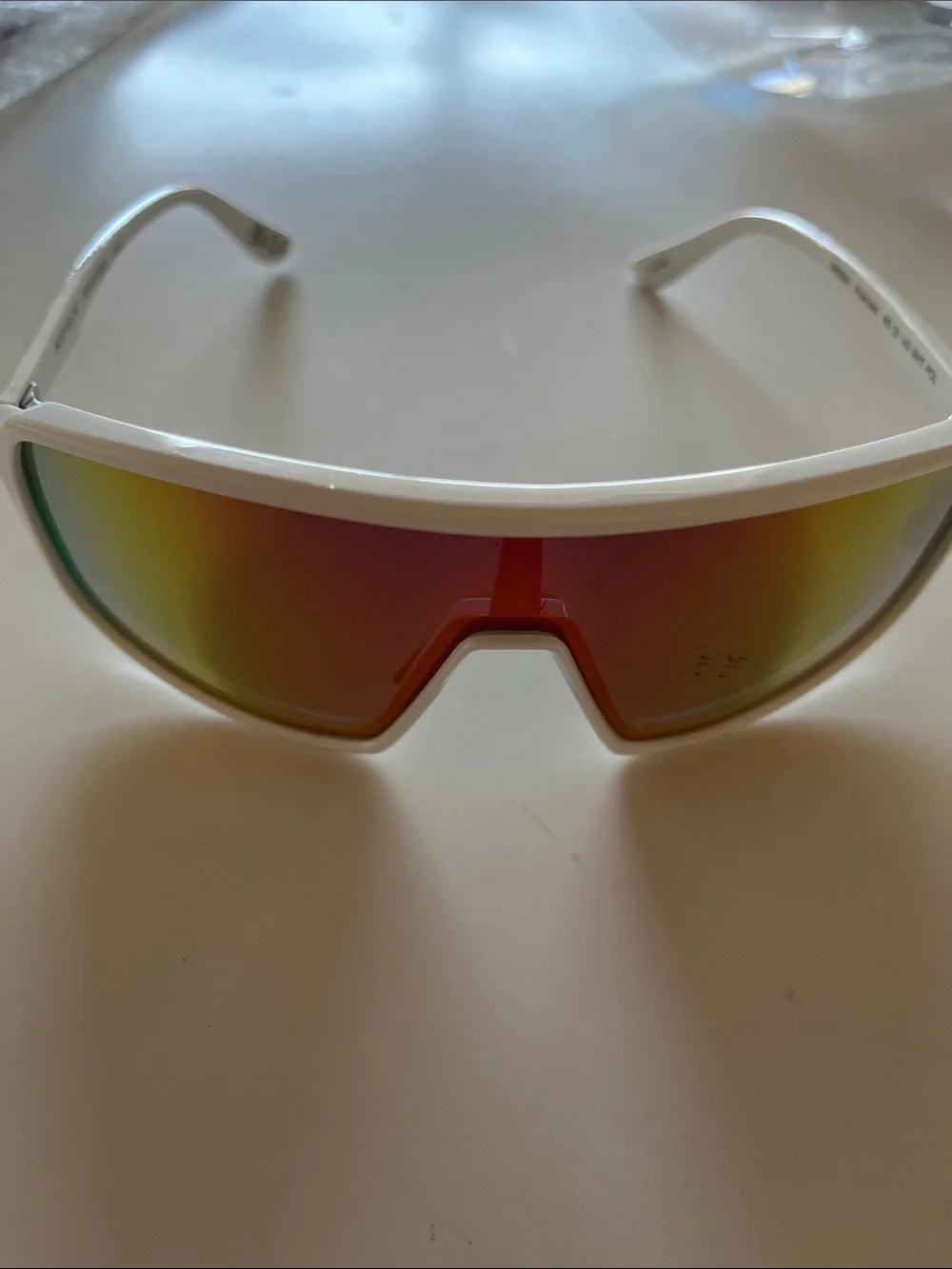 Body Glove White Frame Shield Sunglasses with Red-Orange Mirrored Lens